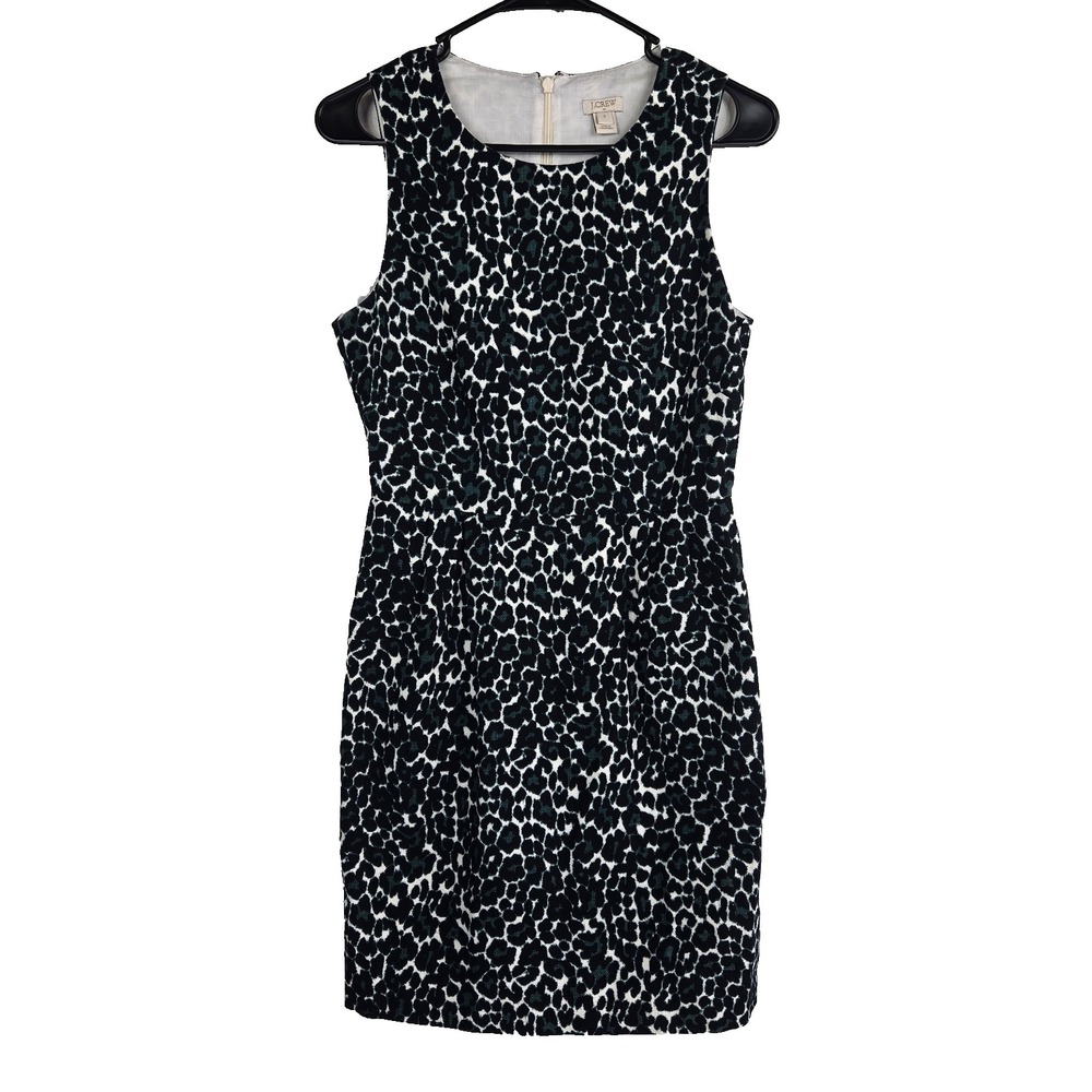 J Crew Black Green Leopard Print Sleeveless Sheath Dress Womens‎ 0